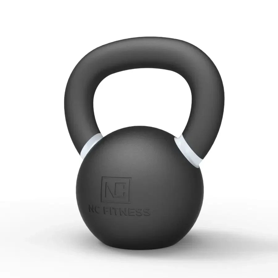 Black NC Fitness kettlebell with a matte finish on a white background