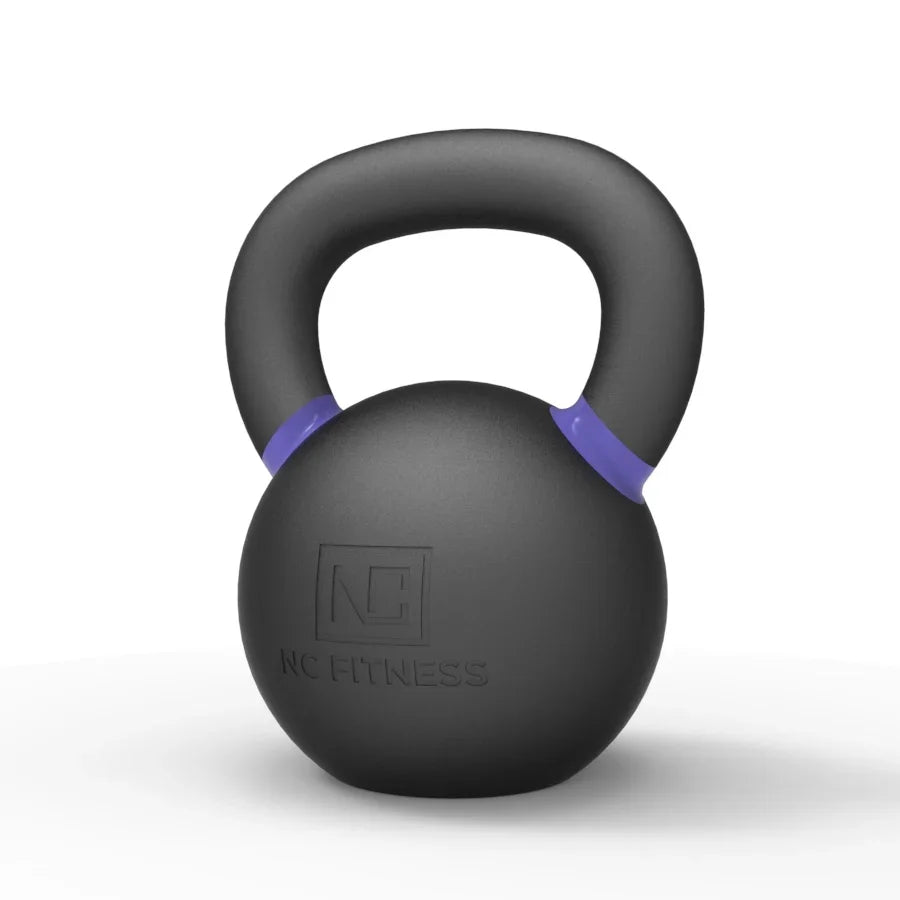 NC Fitness black kettlebell with purple accents for strength training