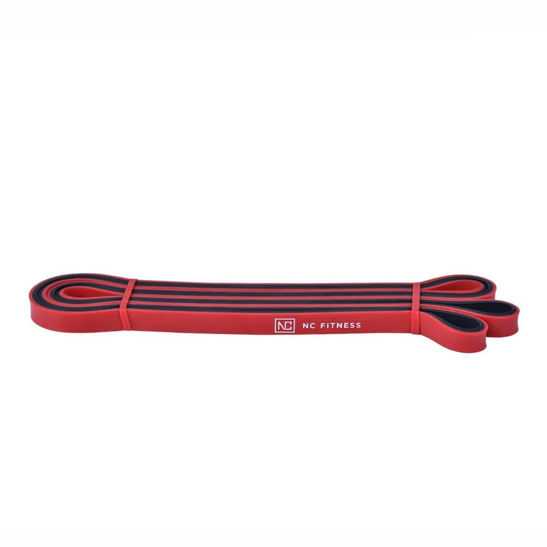 Red and black NC Fitness resistance band for strength training