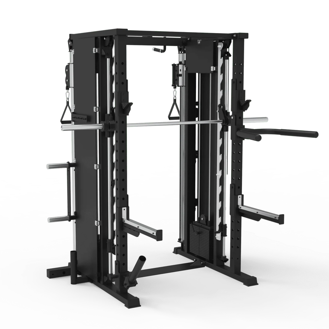 Commercial black multifunctional power rack gym equipment with cable system