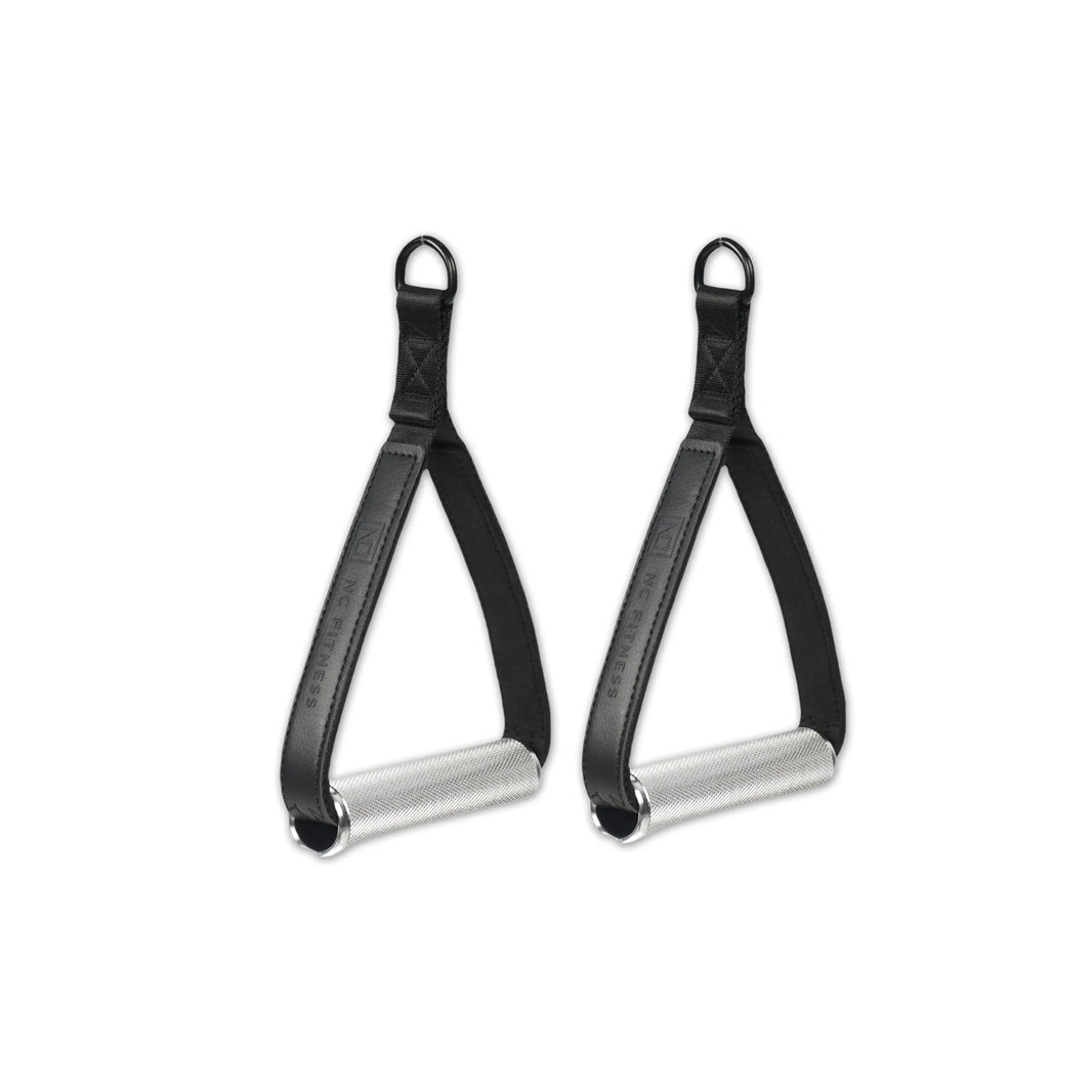 NC Fitness pair of aluminium cable attachment handles with black straps and knurled grips