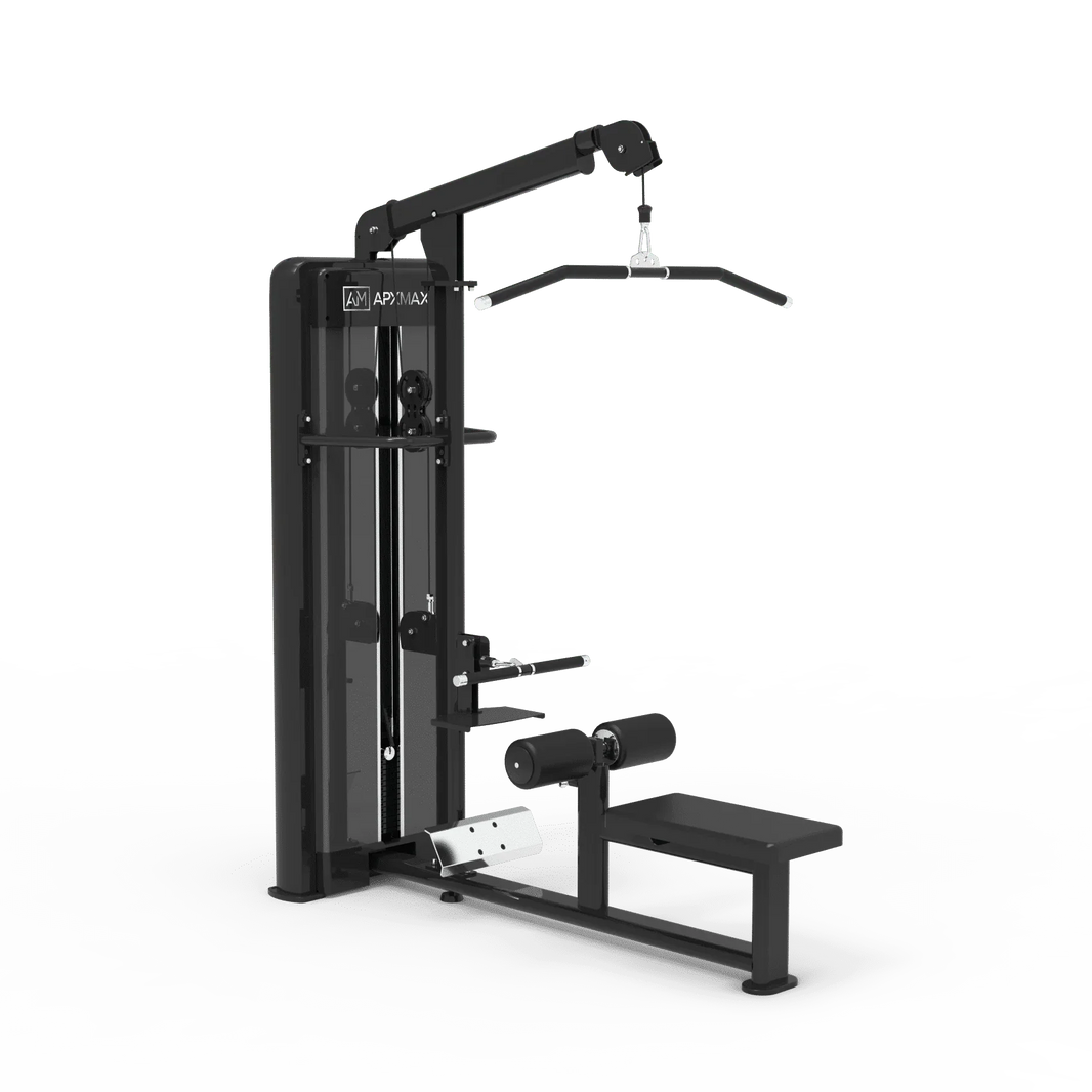 Apmax commercial lat pulldown and low row gym machine with weight stack and seat