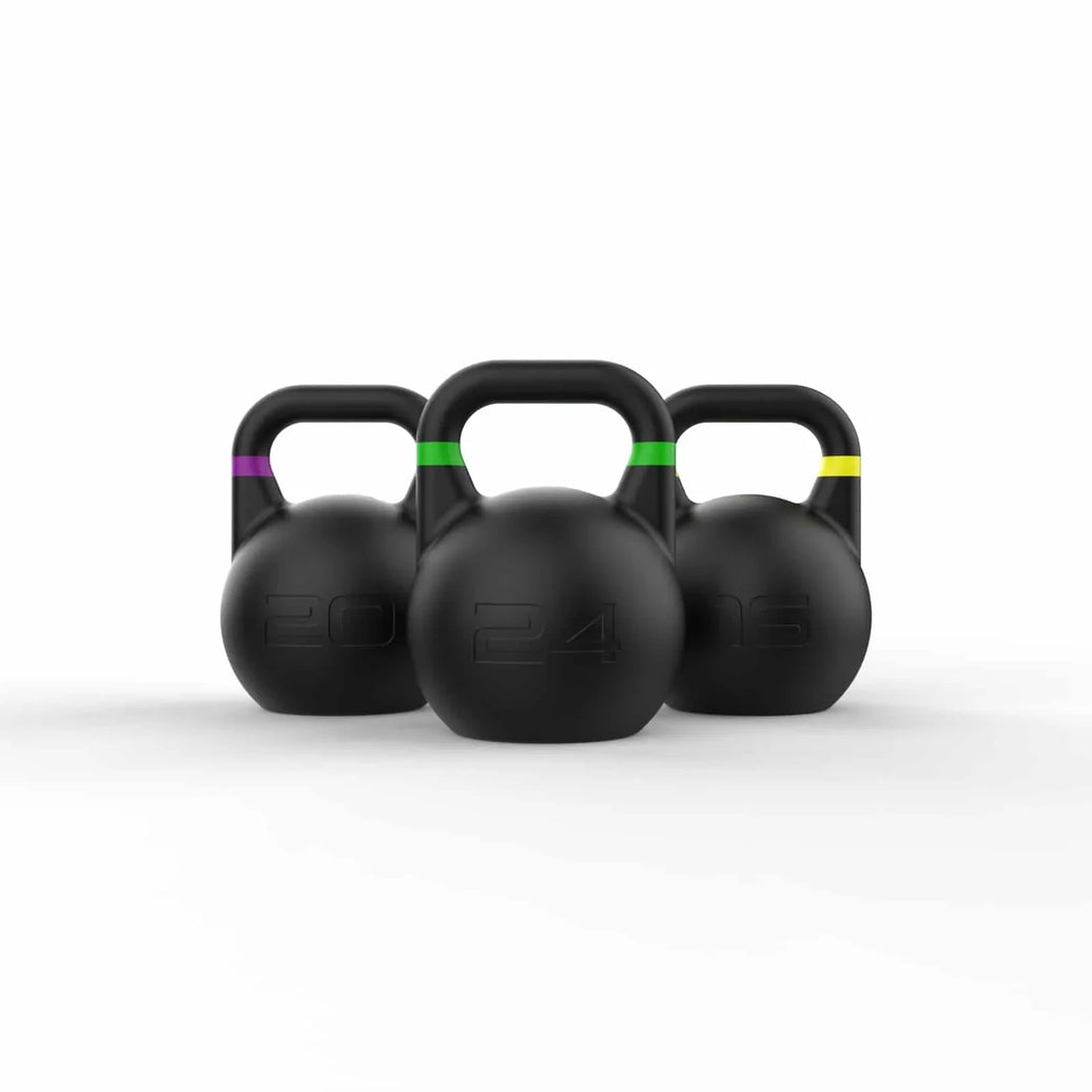 NC - BOM items competition kettlebell set in 16kg, 20kg, and 24kg weights.