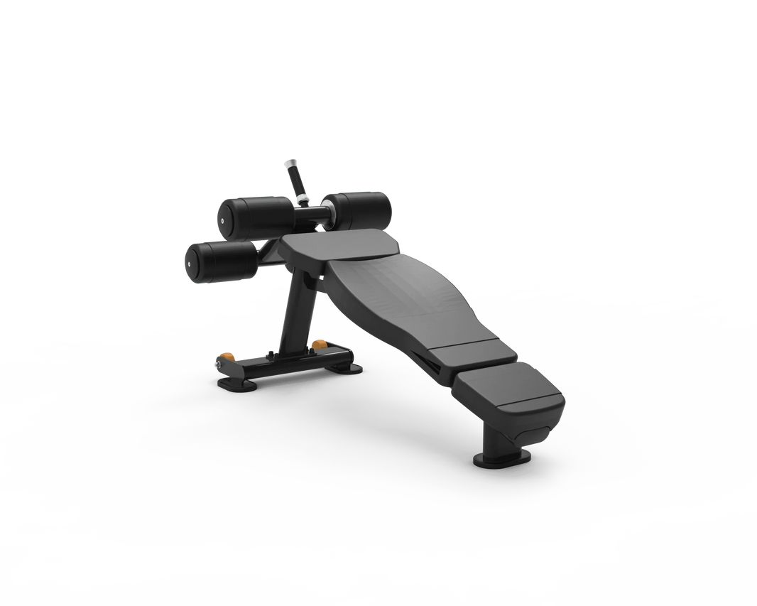 Professional black adjustable weight bench with leg developer and preacher curl attachment