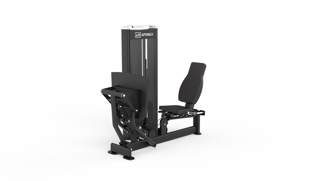 APXMAX commercial leg press machine for strength training in a gym setting.