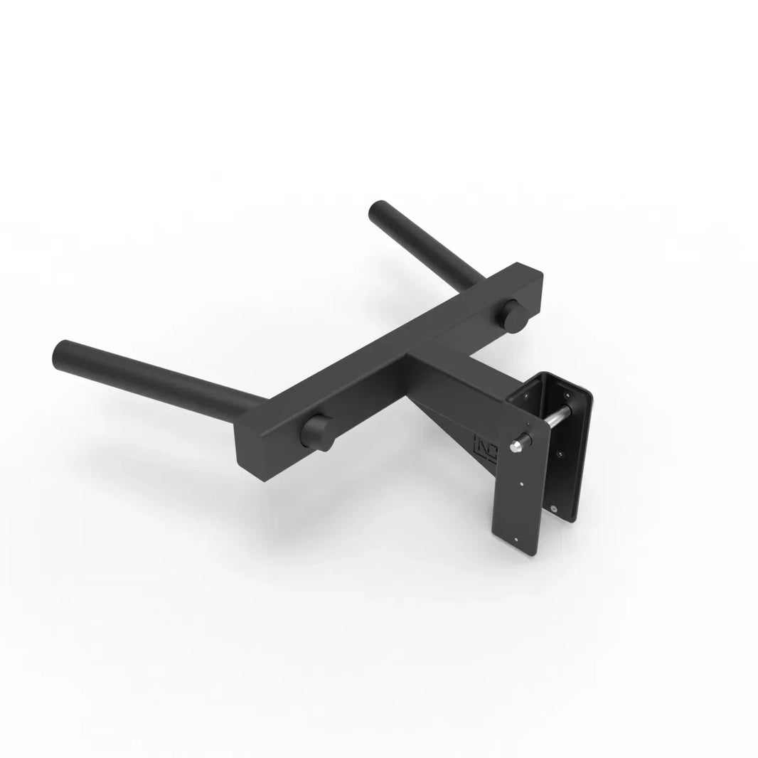 Black steel dip station attachment for a power rack
