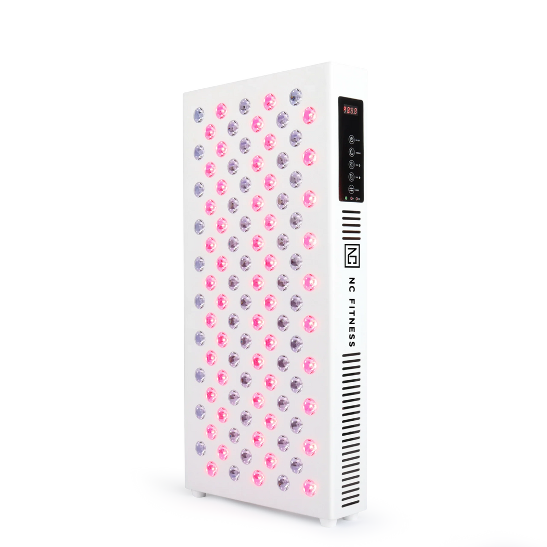 NC Fitness 500w Red Light Therapy Panel with digital display and pink LED lights