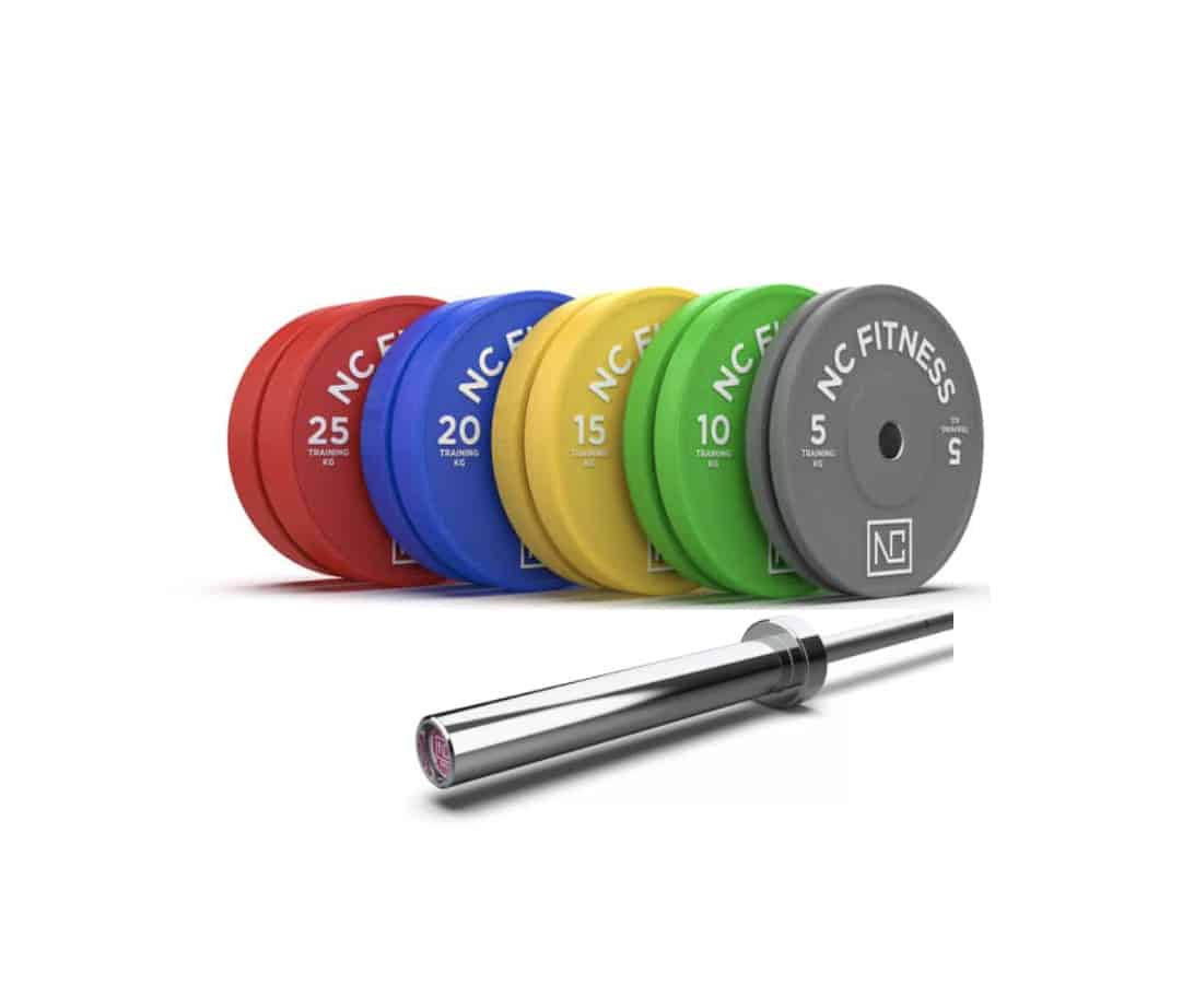 150kg Coloured Olympic Bumper Plates and 15kg Hard Chrome Barbell