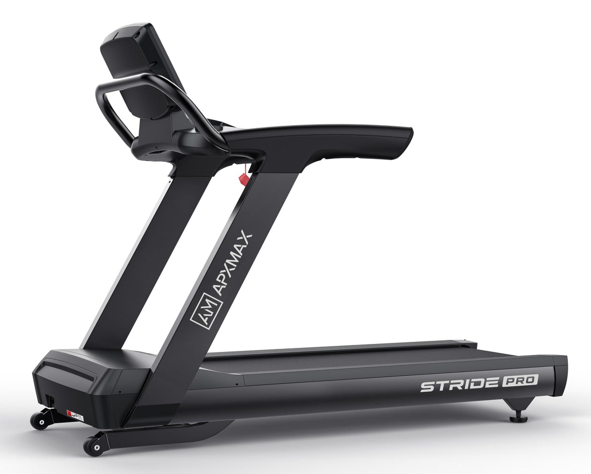 APXMAX Stride Pro commercial treadmill with digital display and running belt.