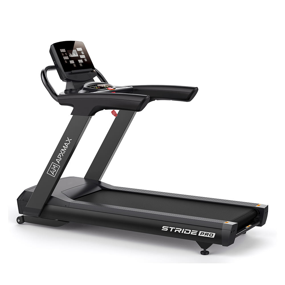AM APXMAX Stride Pro commercial treadmill with digital display and black frame