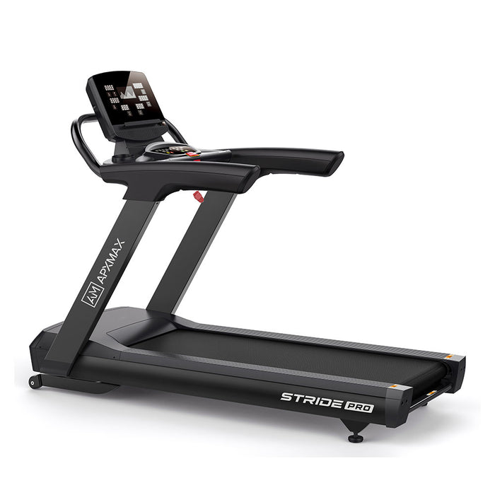 AM APXMAX Stride Pro commercial treadmill with digital display and black frame