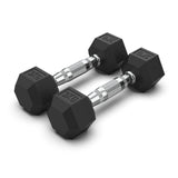 Pair of NC Fitness 3kg rubber hex dumbbells with chrome knurled handles