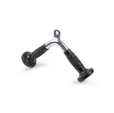 Chrome V-bar lat pulldown attachment with black rubber grips for gym cable machines.