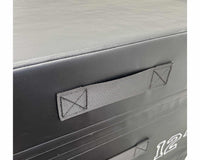 Close up of the sturdy handles on the black three in one plyometric boxes