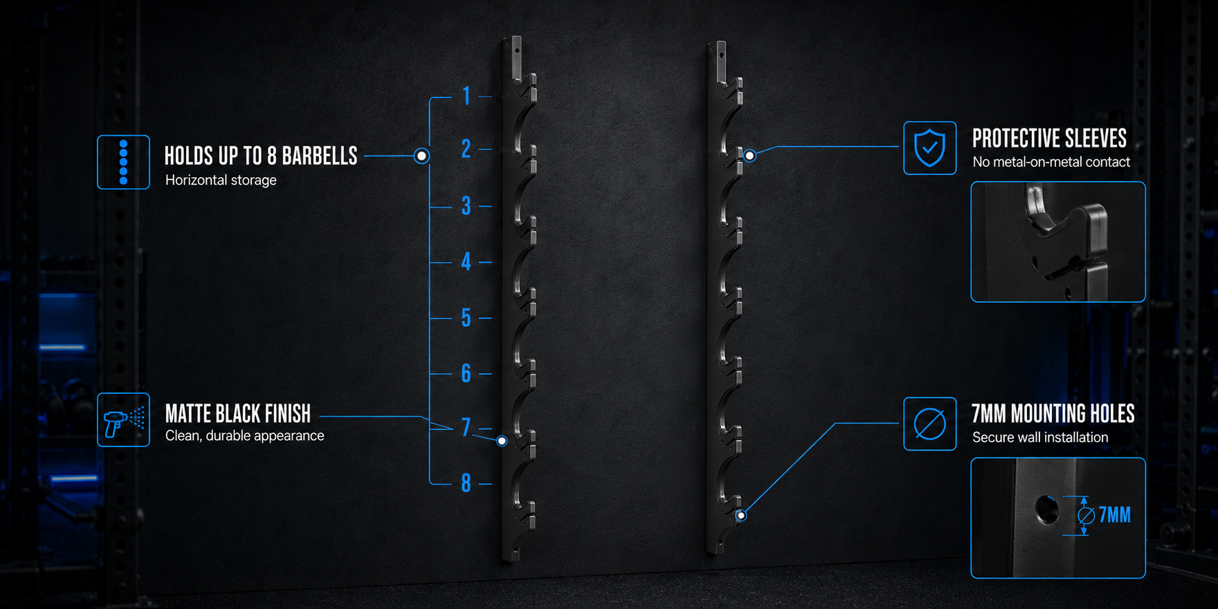 Barbell Storage Wall Rack (8 Bar)