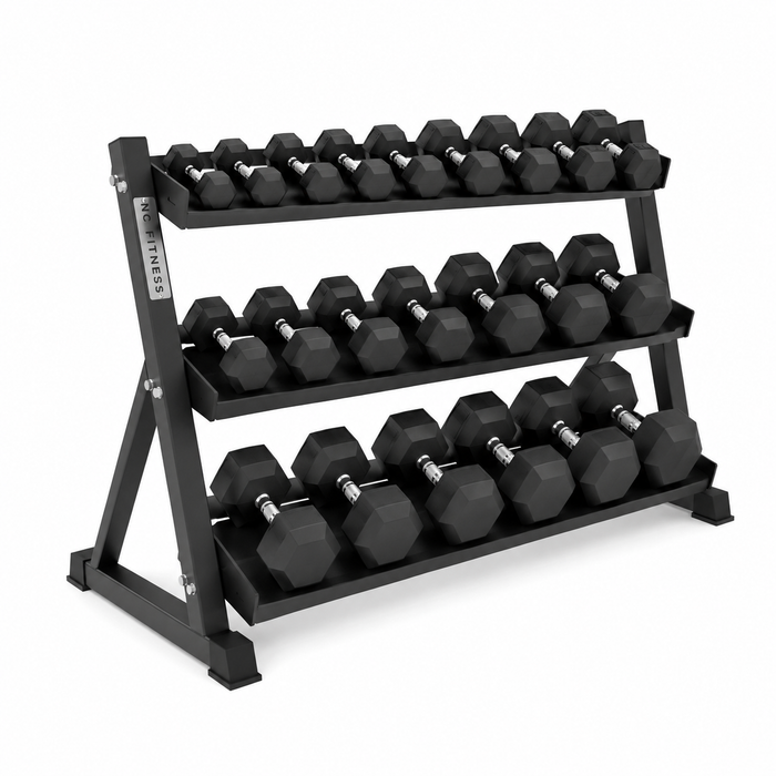 5-25 KG Rubber Hex Dumbbell Set With Stand