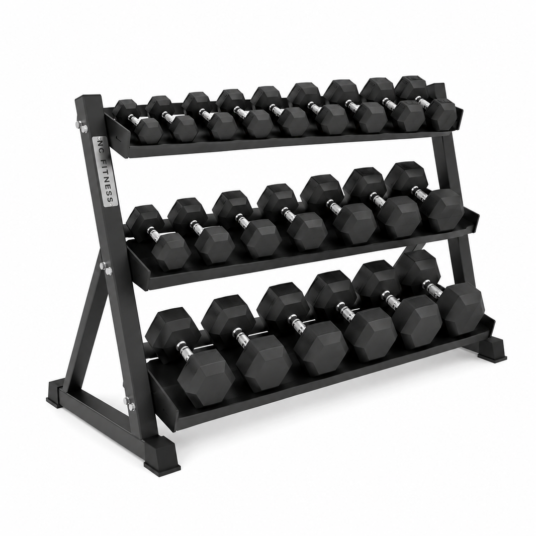 5-25 KG Rubber Hex Dumbbell Set With Stand