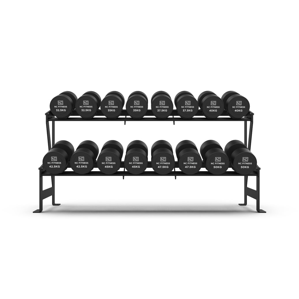 37.5kg - 60kg COMMERCIAL PU DUMBBELL SET WITH RACK