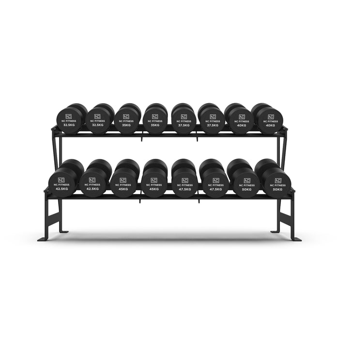 37.5kg - 60kg COMMERCIAL PU DUMBBELL SET WITH RACK