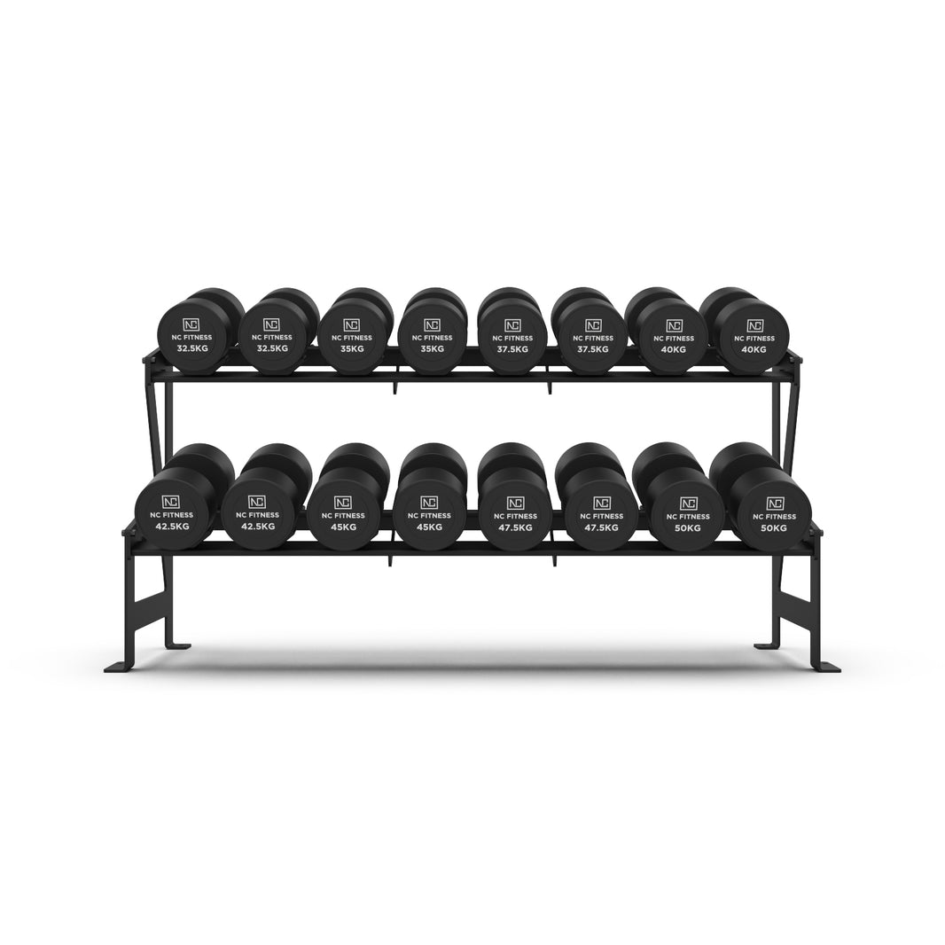 37.5kg - 60kg COMMERCIAL PU DUMBBELL SET WITH RACK