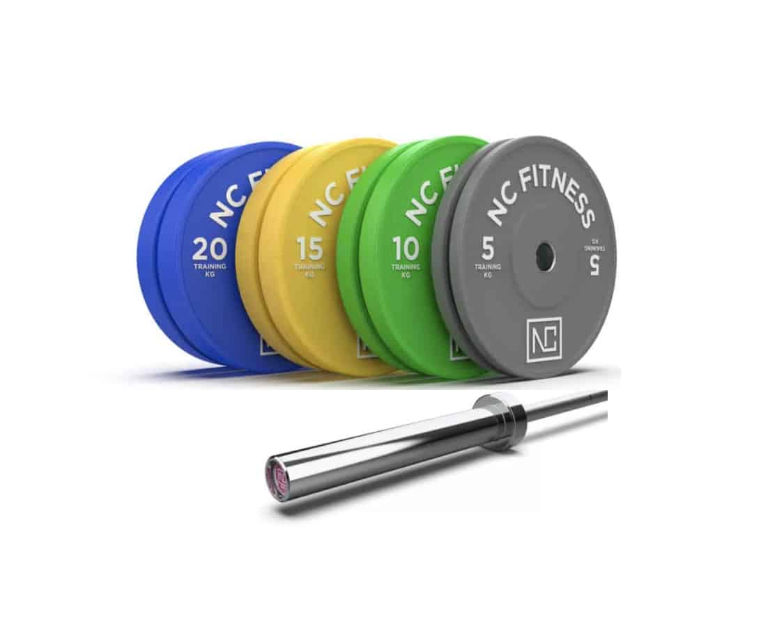 Olympic Bumper Plates (100Kg) + Barbell (15Kg) Set