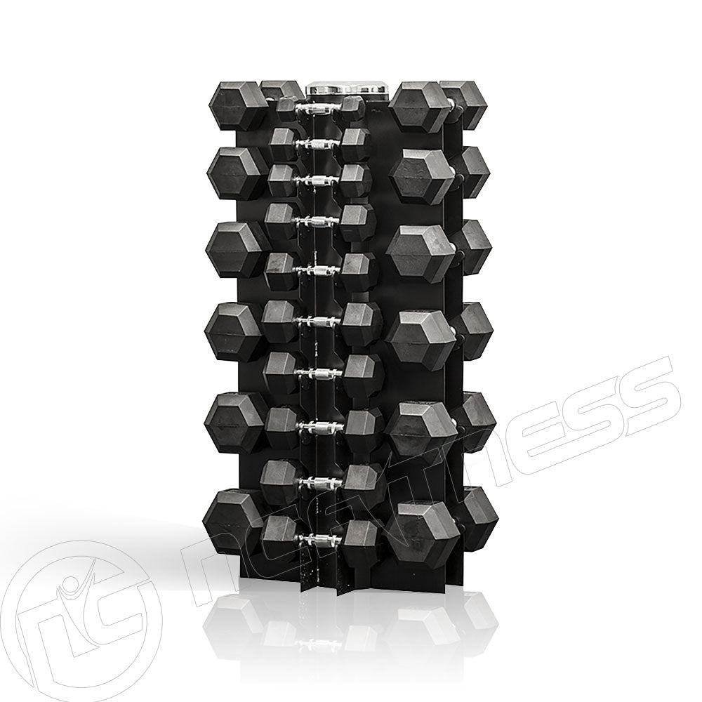 Rubber Hex Dumbbell 1-25Kg Set Including Stand