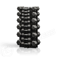 Rubber Hex Dumbbell 1-25Kg Set Including Stand