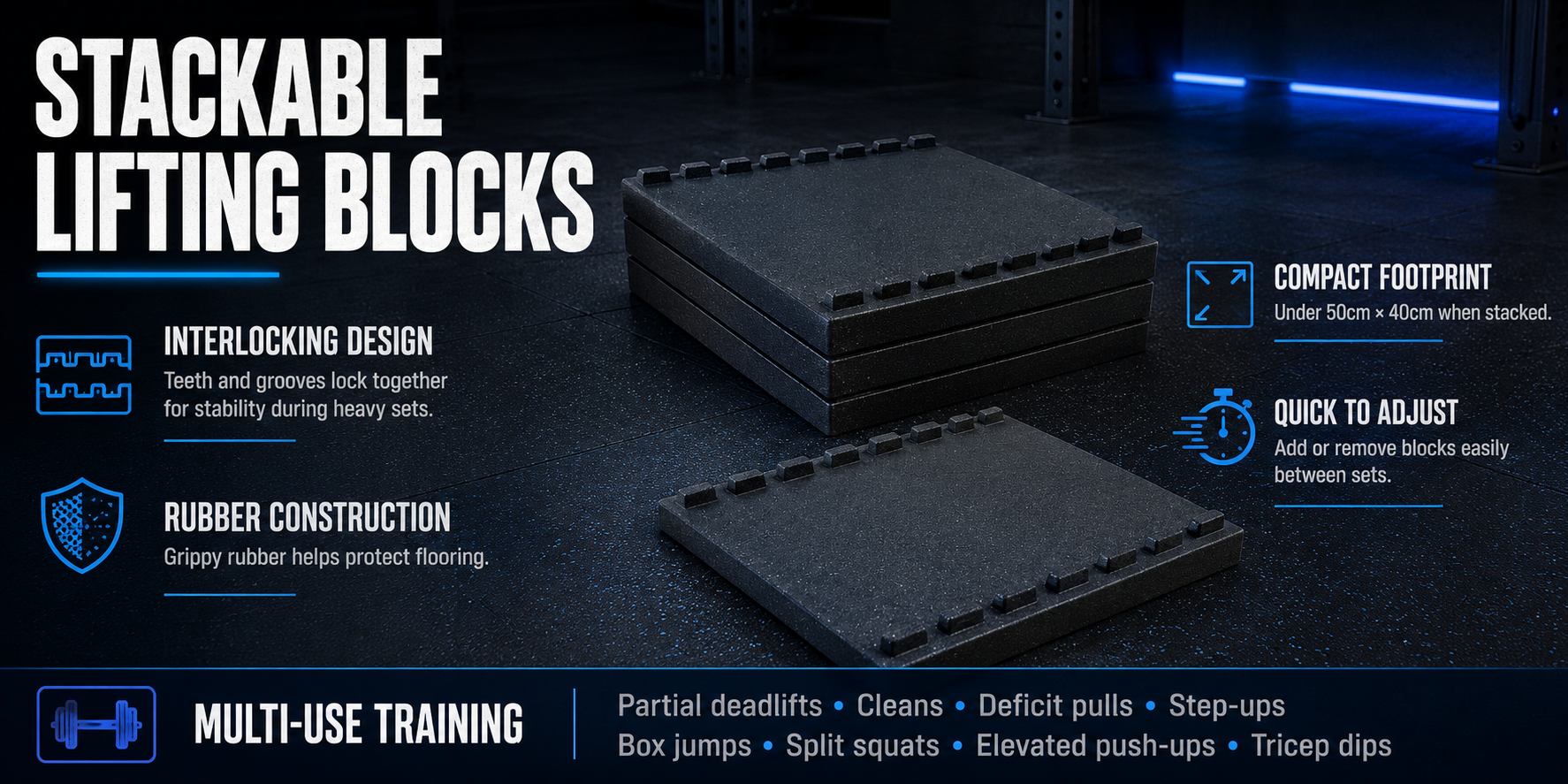 Stackable Rubber Deadlift Blocks - Pair