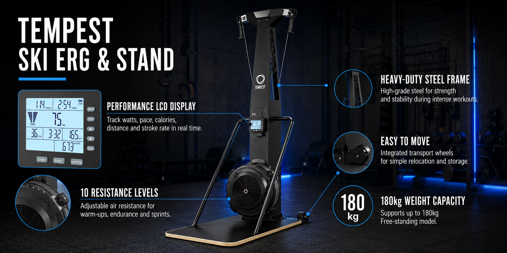 Tempest Ski Erg and Stand